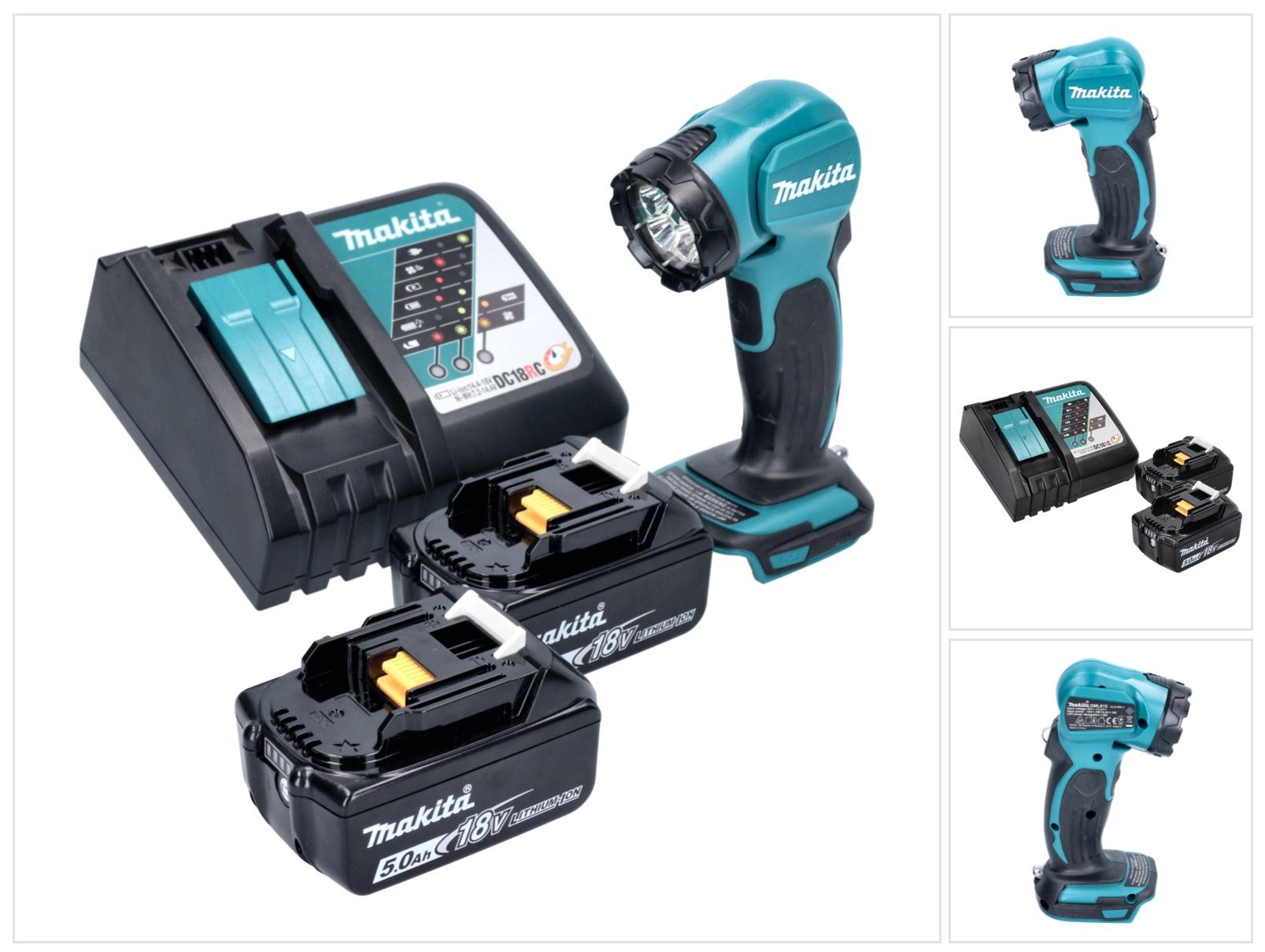 Makita DEADML 815 RT LED Akku Handleuchte 14,4 - 18 V 160 lm + 2x Akku 5,0 Ah + Ladegerät DEADML815