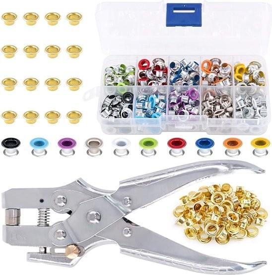 Unbranded Inhalt - 300 Teile - 10 Farben - 3-16 Zoll Metallösen-Set - Ösenstanzzange - 100 goldene Ösen - Metallösen-Sets - Schuhösen-Sets - Leder-Stoffgürtel-Bekleidung. 107036-0