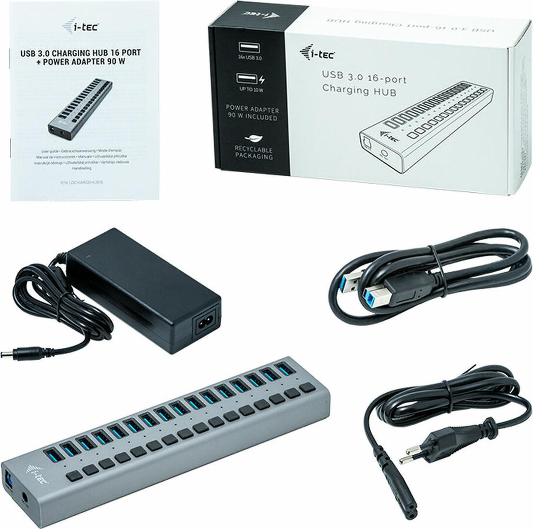 Rozbočovač USB i-Tec U3CHARGEHUB16 sivý 90 W