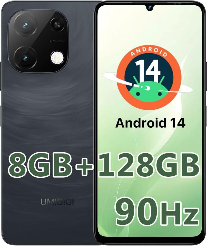 Mobilný telefón UMIIDIGI G9T, Android 14 smartfón bez zmluvy, 6,75" 90 Hz, 8 GB + 128 GB/1 TB, telefón 5000mah, 13 MP 8 MP, Dual SIM 4G SIMLock-f