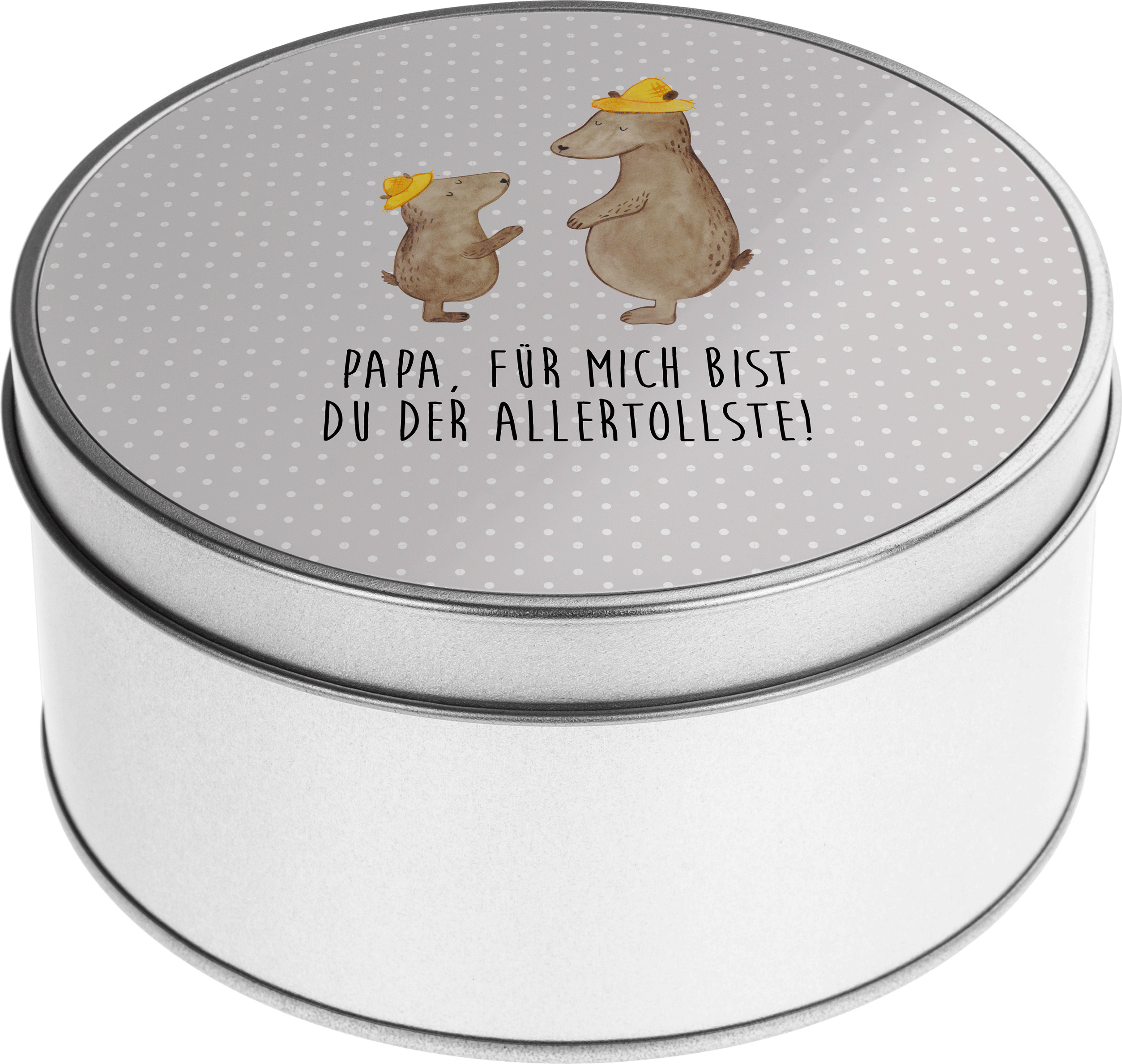 Mr. & Mrs. Panda zuckerdose Bären mit Hut - Grau Pastell - Geschenk, Metallbox, keksdosen, Vatertag, Vorratsbehälter, Kinder, Vorbild, Bruder, Teedose, schmuckdosen, Bär PD-938743-STANDARD