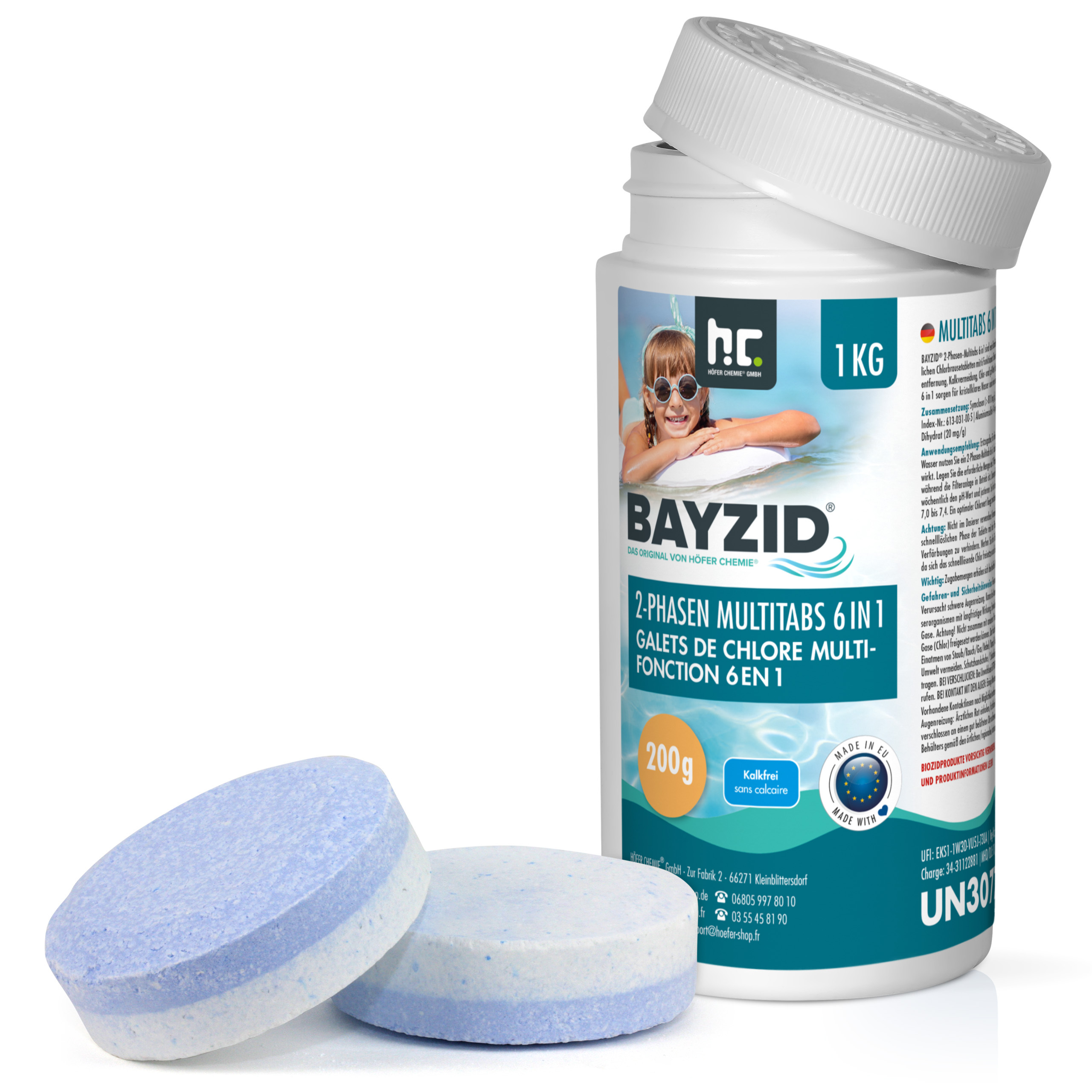 Höfer Chemie 1x1 kg BAYZID® 2-Phasen-Multitabs 200g 6in1 zu Schnellchlorung und Langzeitpflege