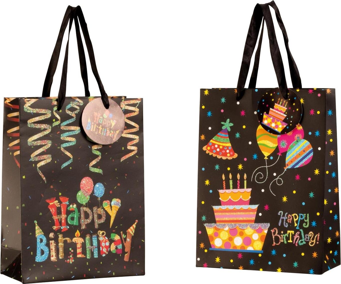 Geburtstags-Geschenktüte Weiß/schwarz – 22,9 X 17,8 X 10,2 Cm, Mit Seidenpapier & Anhänger