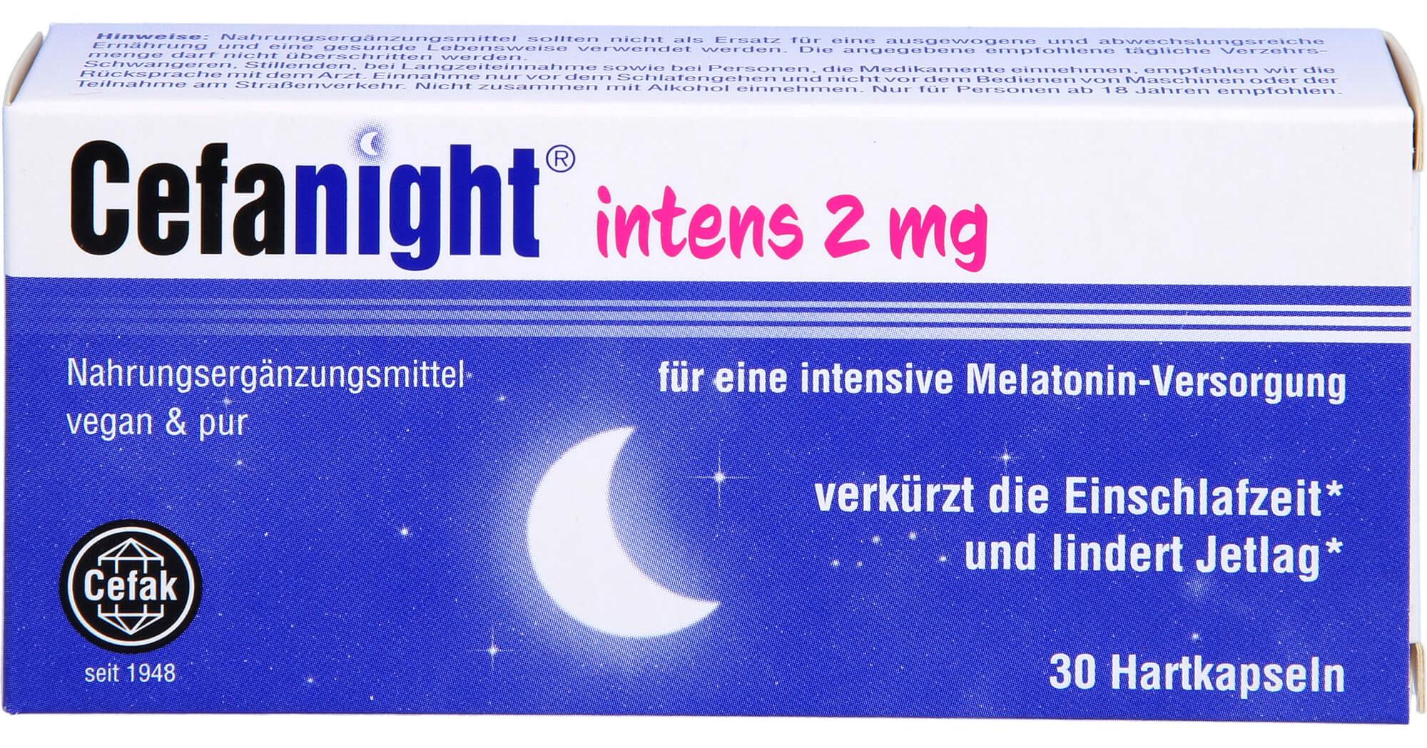 Cefak KG Cefanight intens 2 mg Tabletten verkürzt die Einschlafzeit und lindert Jetlag, 30 St. Tabletten 16956485