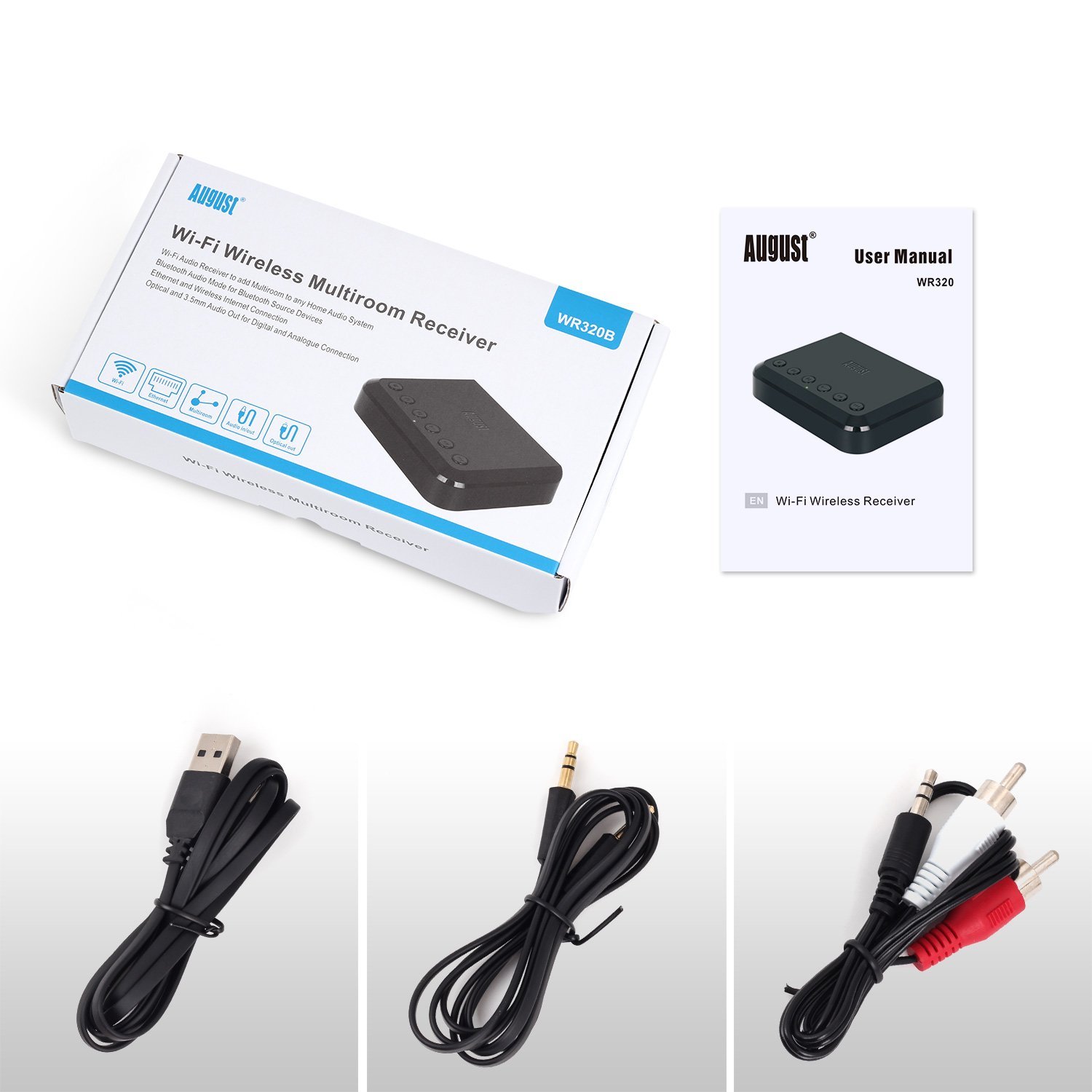 August WLAN Audio Receiver WR320- WiFi Bluetooth Multiroom Adapter für Lautsprechersysteme-kabelgebundene Lautsprecher in drahtlose Konvertieren-Aux