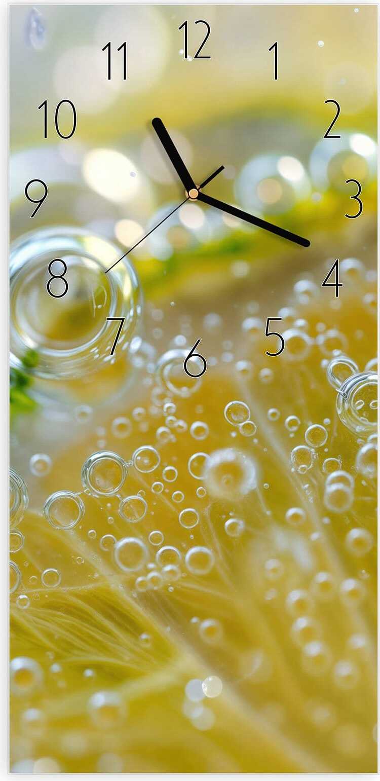 Primedeco Wanduhr aus Glas mit Motiv Zitronenscheibe- 30 x 60 cm - inkl. Aufhängesystem