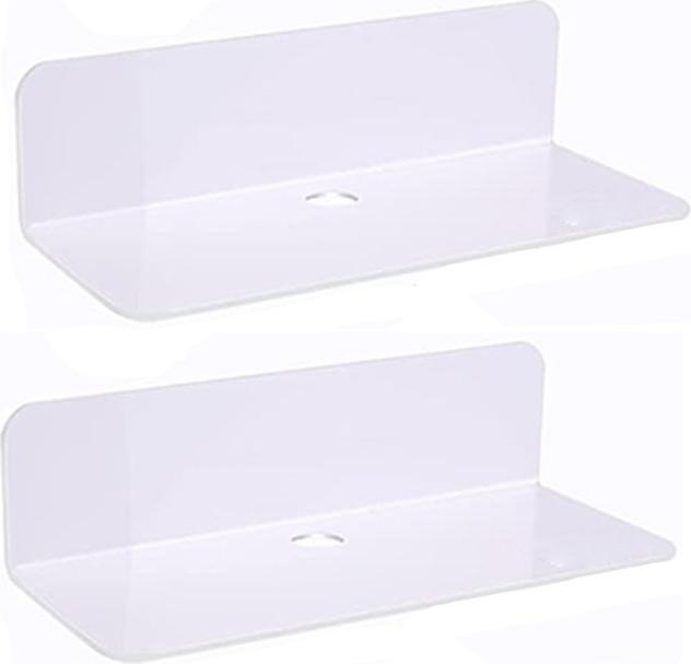 INF Weiße L-förmige Wandregale 2er Set - Bohren Nicht Erforderlich, Raumausnutzung 402634