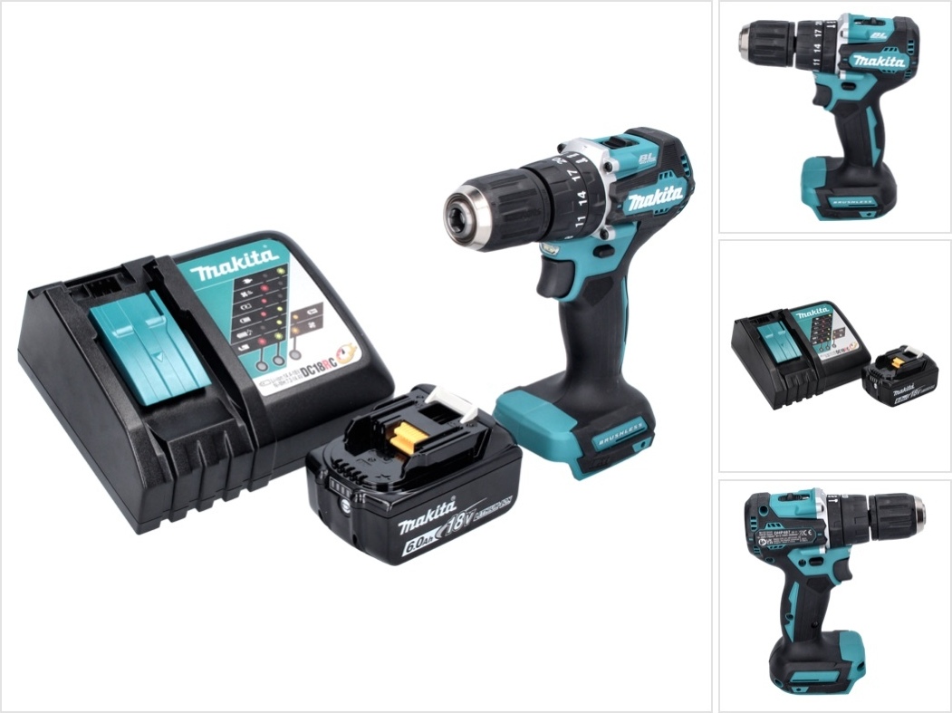 Akumulátorová príklepová vŕtačka Makita DHP 487 RG1 18 V 40 Nm bez kefiek + 1x akumulátor 6,0 Ah + nabíjačka