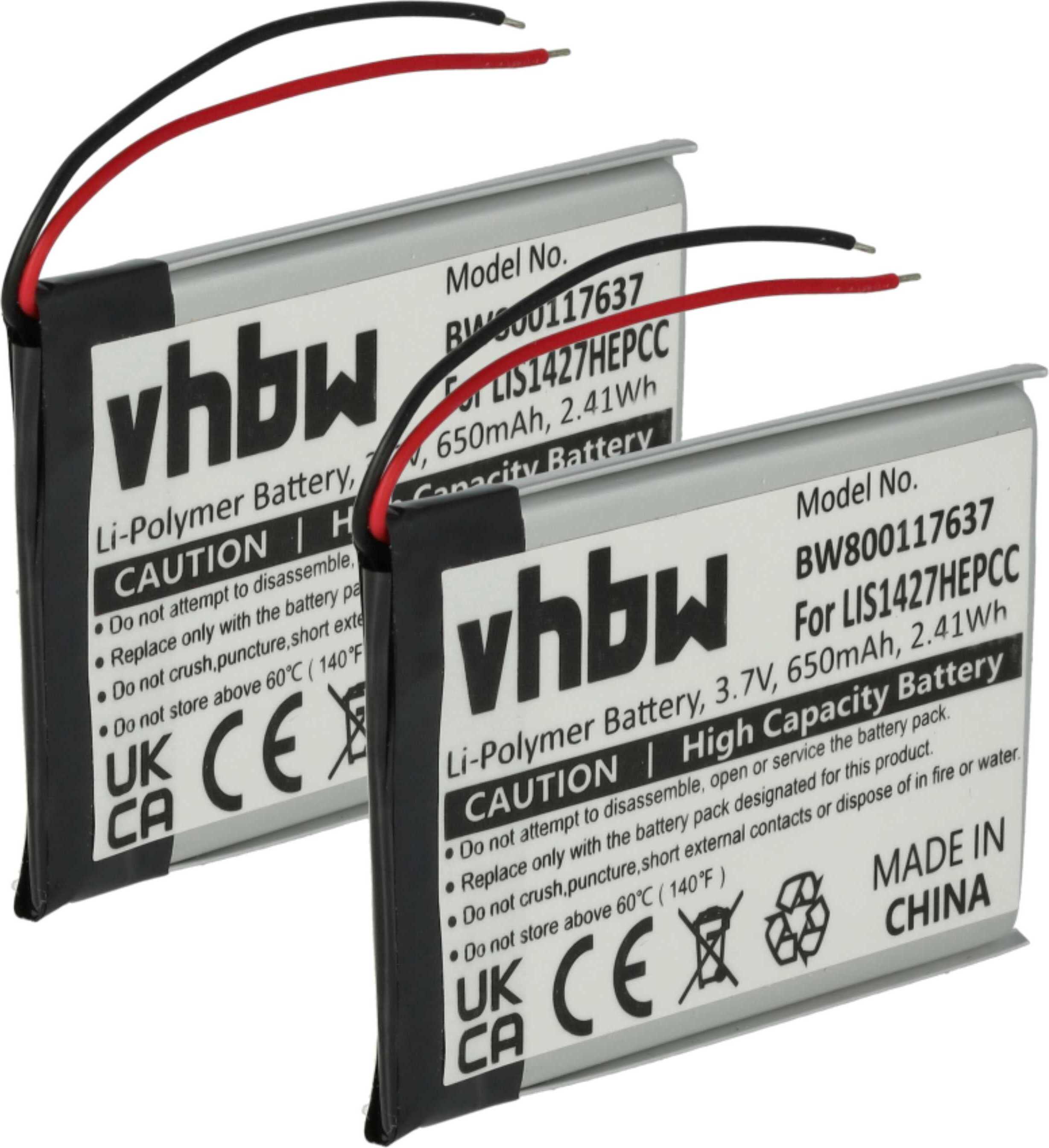 vhbw 2x Akku Ersatz für Sony 1-756-920-21, 1-756-920-32, LIS1427HEPCC, 1-756-920-31 für Wireless Headset Kopfhörer (650 mAh, 3,7 V, Li-Polymer) 182386364-5
