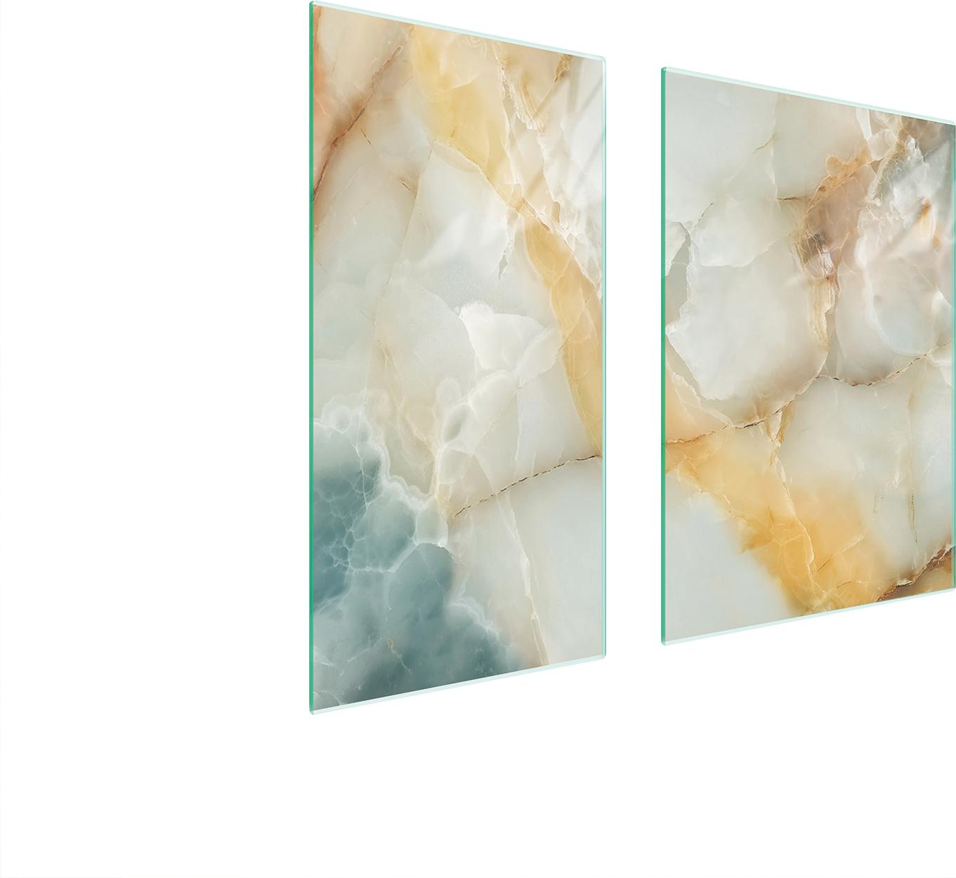 TMK ArtDeko Herdabdeckplatten 2 teilig 75x52 Ceranfeld Abdeckung Glas Schneidebrett Marmor Beige