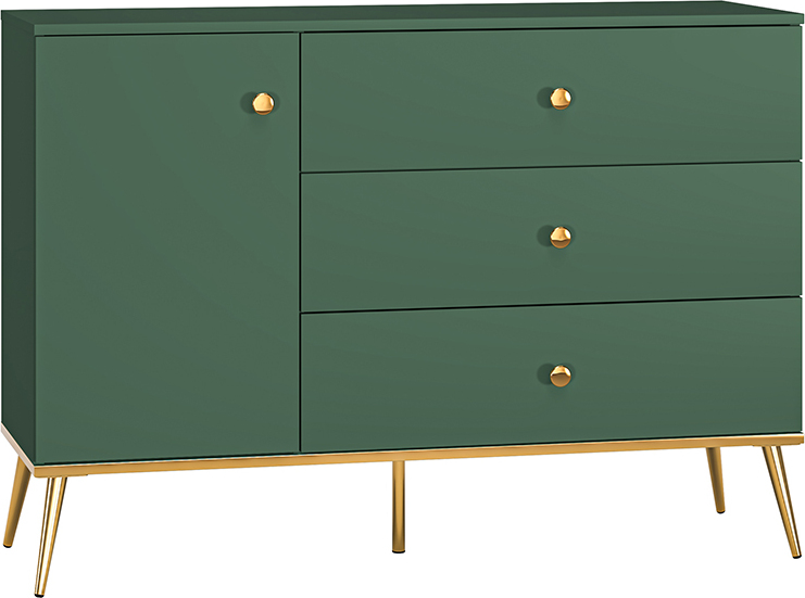 Lomadox Sideboard, 120cm breit, in grün mit goldfarbenen Griffen und Füßen FASANO-131, B/H/T ca. 120/85/40 cm FORE04-001