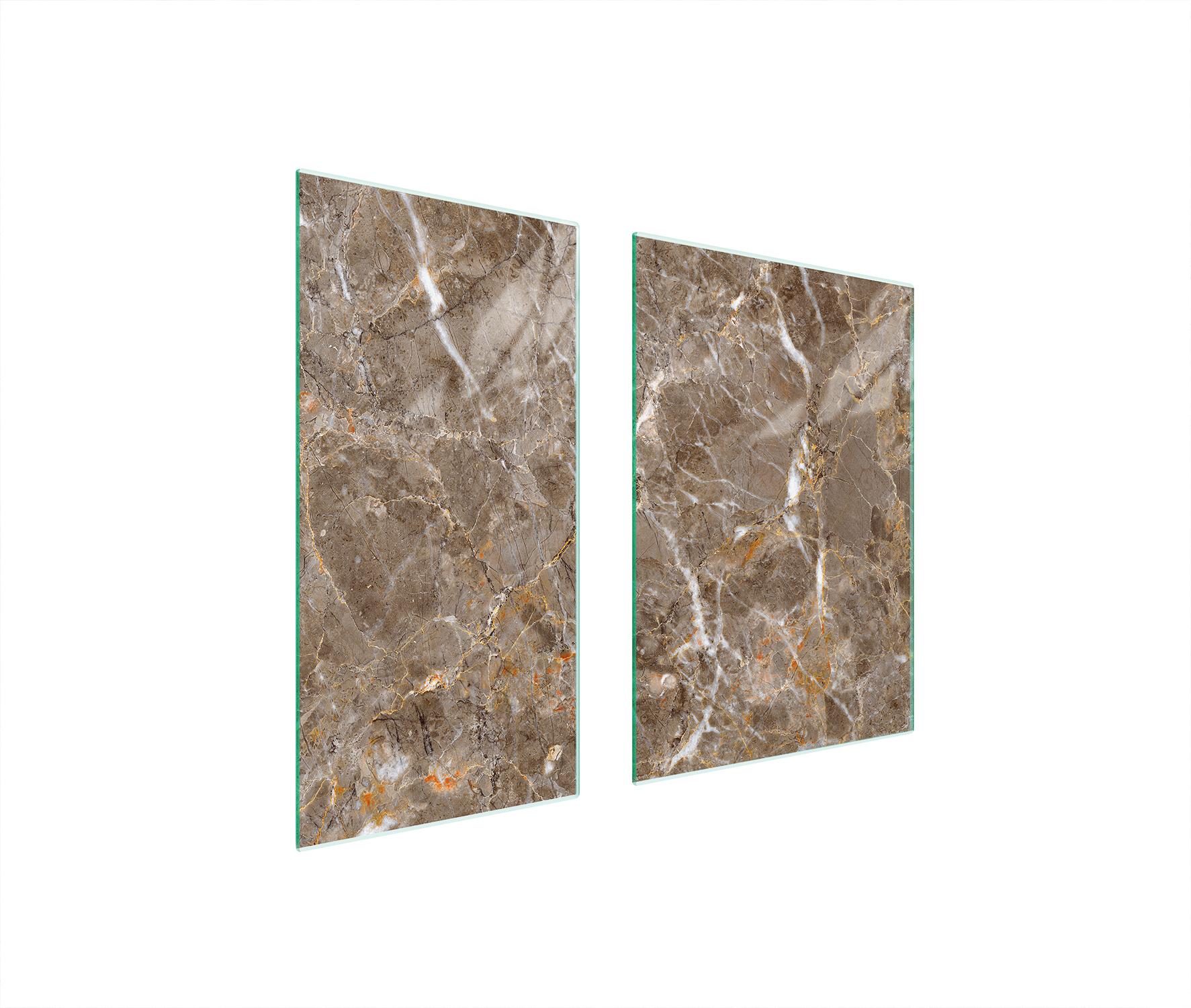 TMK ArtDeko Herdabdeckplatten 2 teilig 75x52 Ceranfeld Abdeckung Glas Schneidebrett Marmor Beige