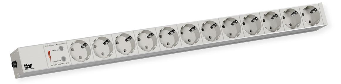 BACHMANN IT PDU ALU 1HE 12x Schutzkontakt, ÜSS, Zuleitung mit Schutzkontaktstecker 800.2334