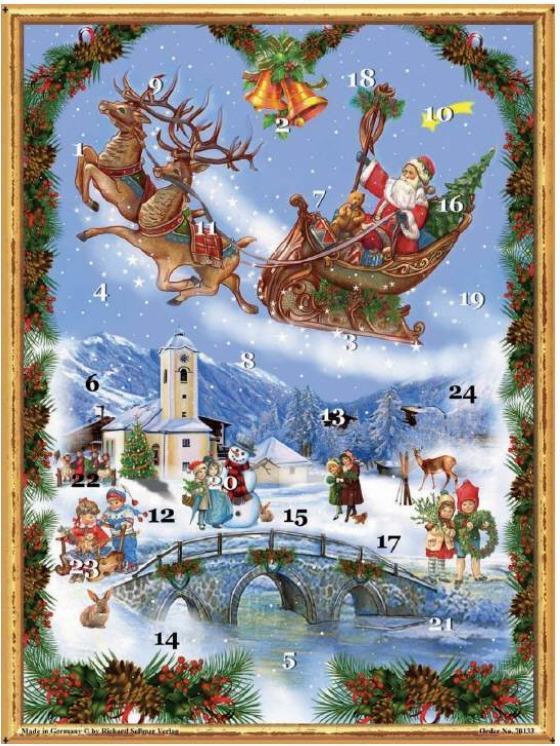 Adventný kalendár č. 70133 "Otec Vianoc na saniach" 26,5x35,5cm