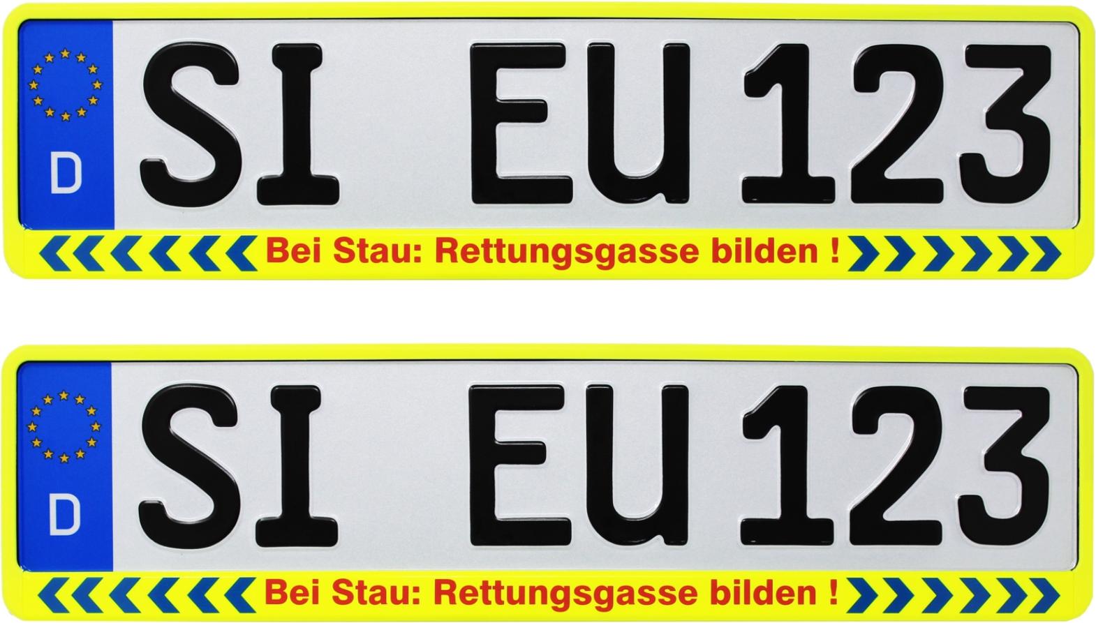 Erich Utsch AG 2 x Kennzeichenhalter - Rettungsgasse bilden - neon gelb