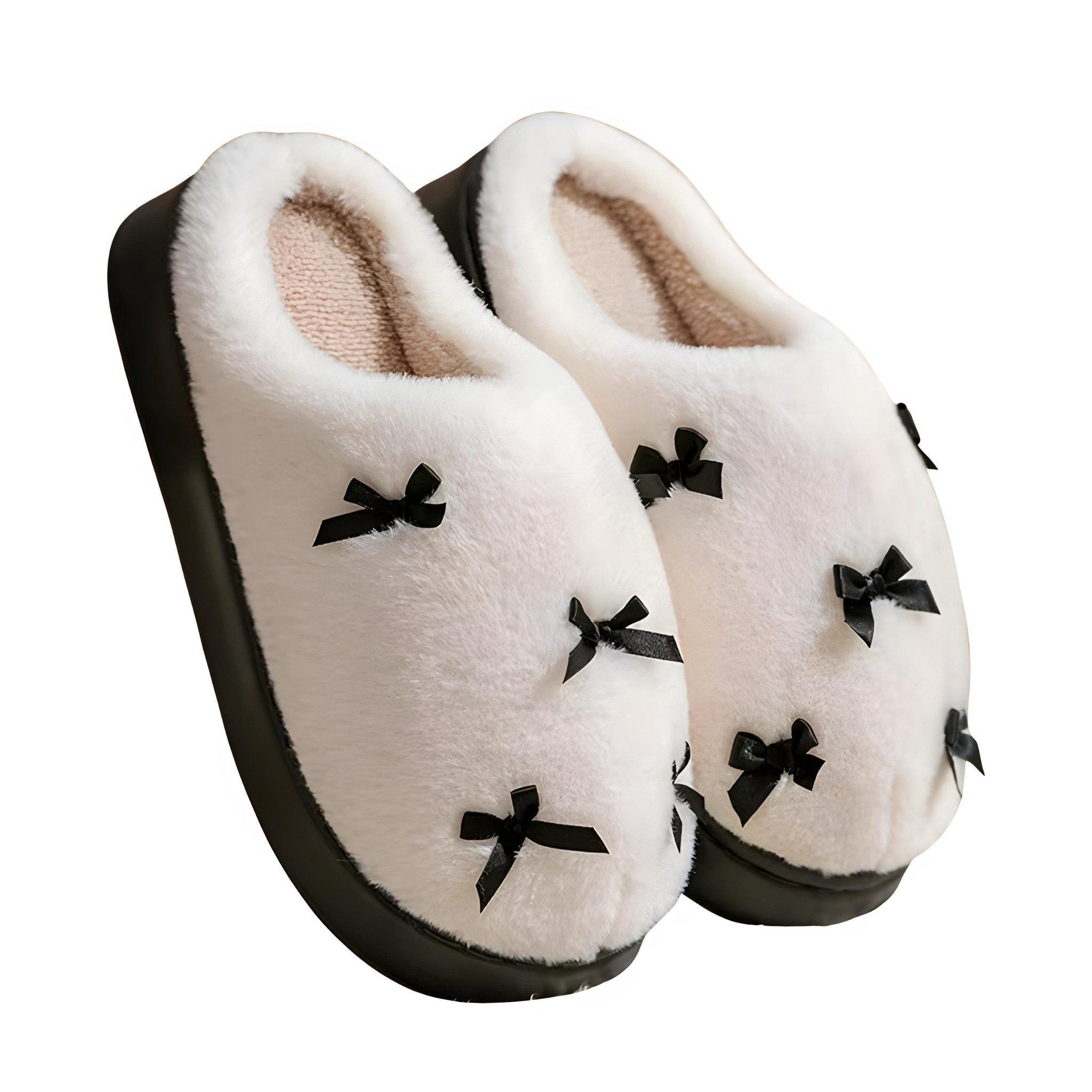 HS.Supply Schleifen Hausschuhe – Kuschelige Hausschuhe mit niedlichen Schleifen – Plüsch Schleifchen Hausschuhe