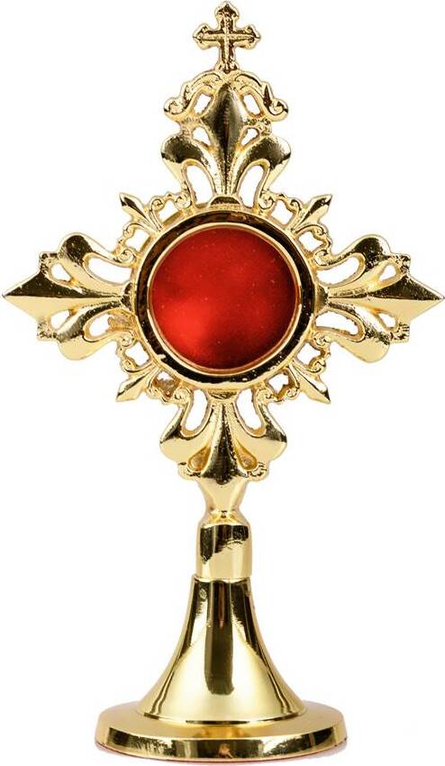 NKlaus Monstranz Reliquiar H 17cm Golden Reliquien Hausaltar Golden Relikthalter 2852