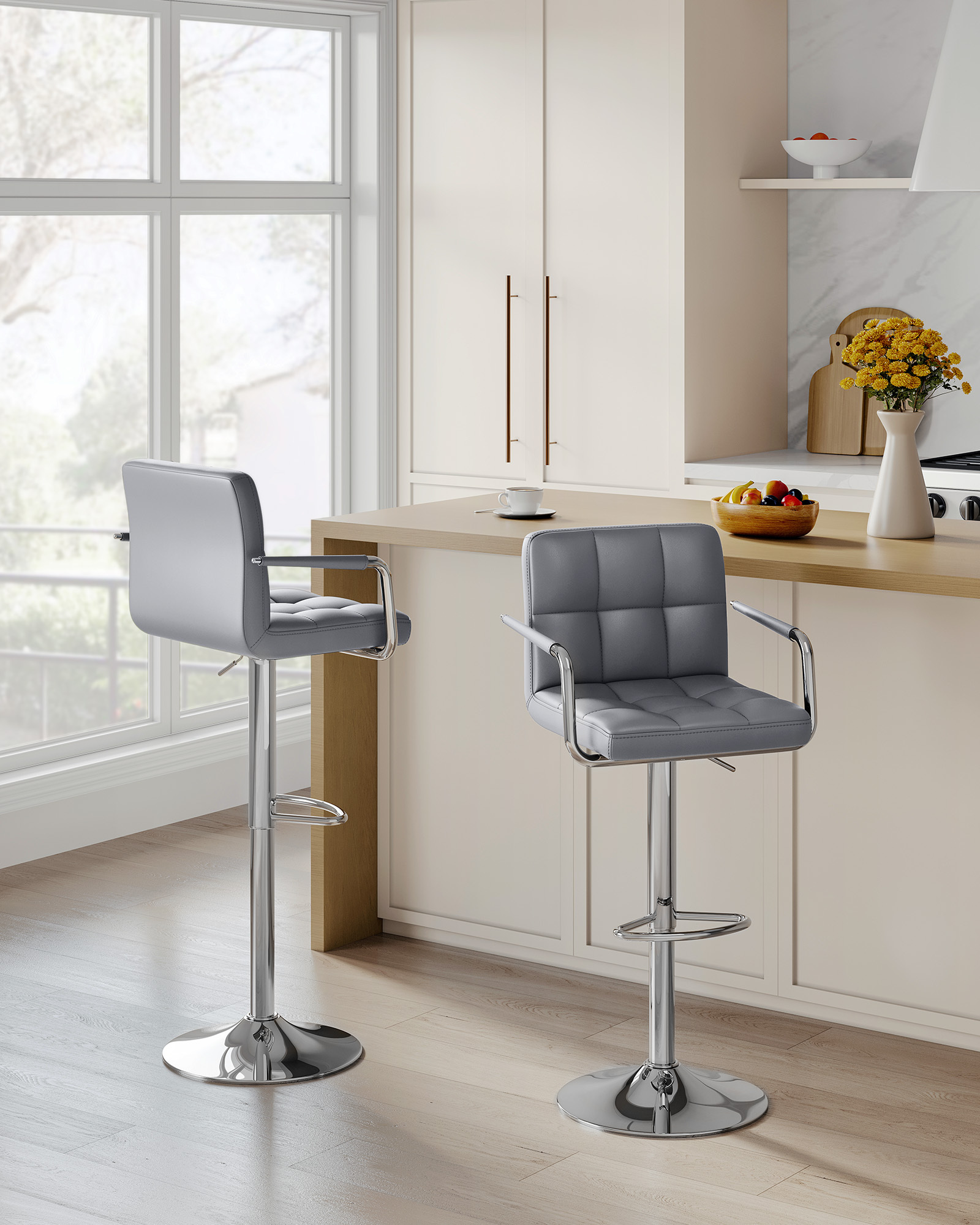 SONGMICS 2er-Set Barhocker Kunstleder, mit höhenverstellbar,um 360° drehbar LJB93G