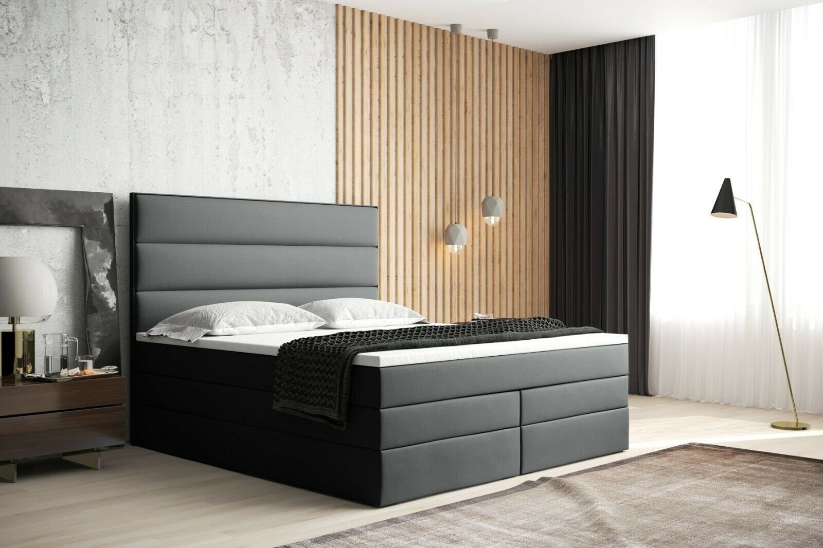 Skriňová posteľ Grekpol Boston 180x200 cm s matracom Bonell a TFK H3 a topperom, čalúnená posteľ s podnožou, látka: Amor Velvet 4321