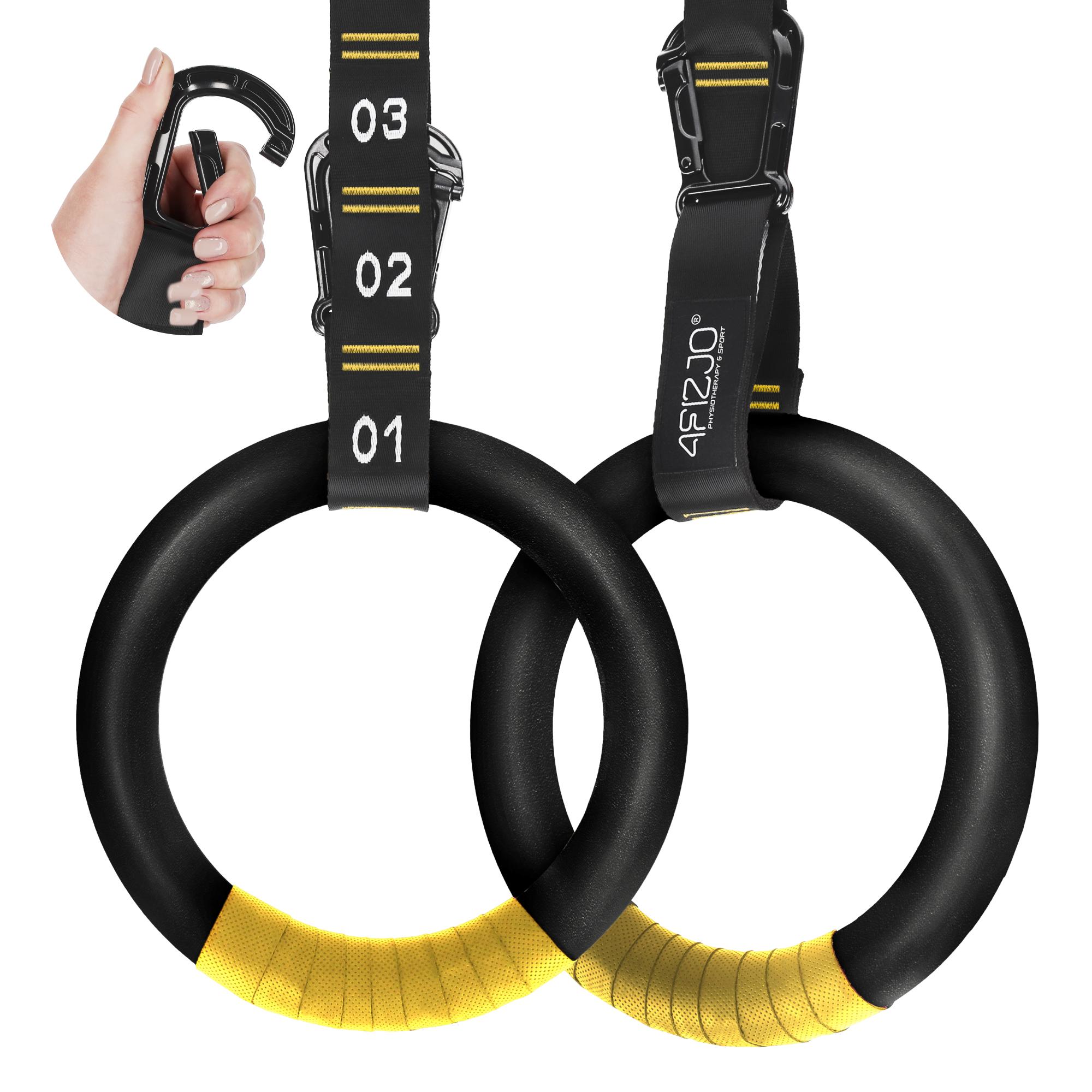 4FIZJO Gymnastikringe aus ABS, bis 200 kg belastbar, Schwarz-Gelb