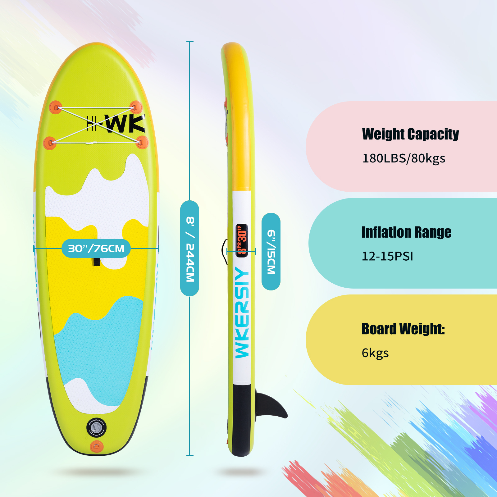 Nafukovacia doska na pádlo pre deti 8'x30''x6'' Nafukovacia SUP doska na pádlo Vodný šport Surf Set s pádlom Pump Backpack Leash Repair Kit
