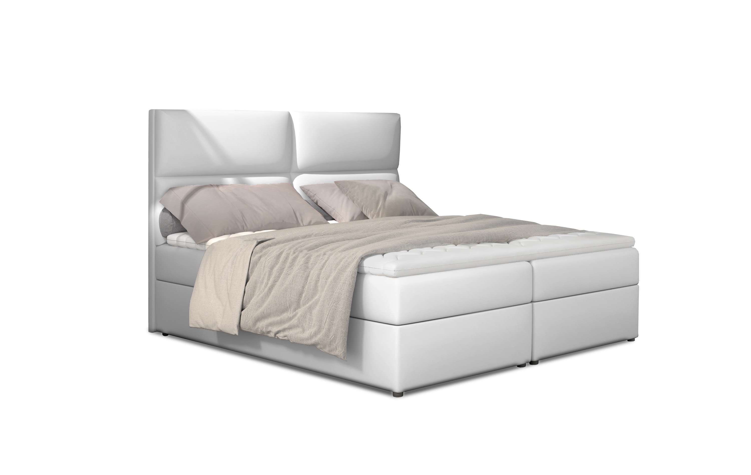 MOB, Manželská posteľ Boxspring 185 cm - Alyce (biela) (s matracmi)
