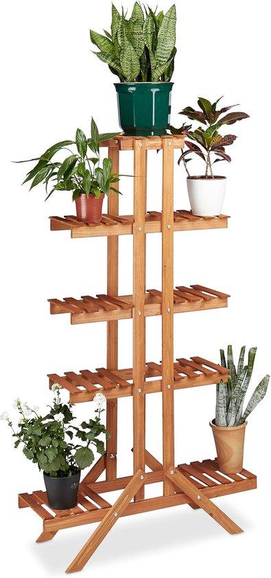 Famanu Pflanzenregal 5 Etagen Holz Pflanzenleiter für Innenräume - ca. 142,5 x 83 x 285 cm hellbraun SHSHOP