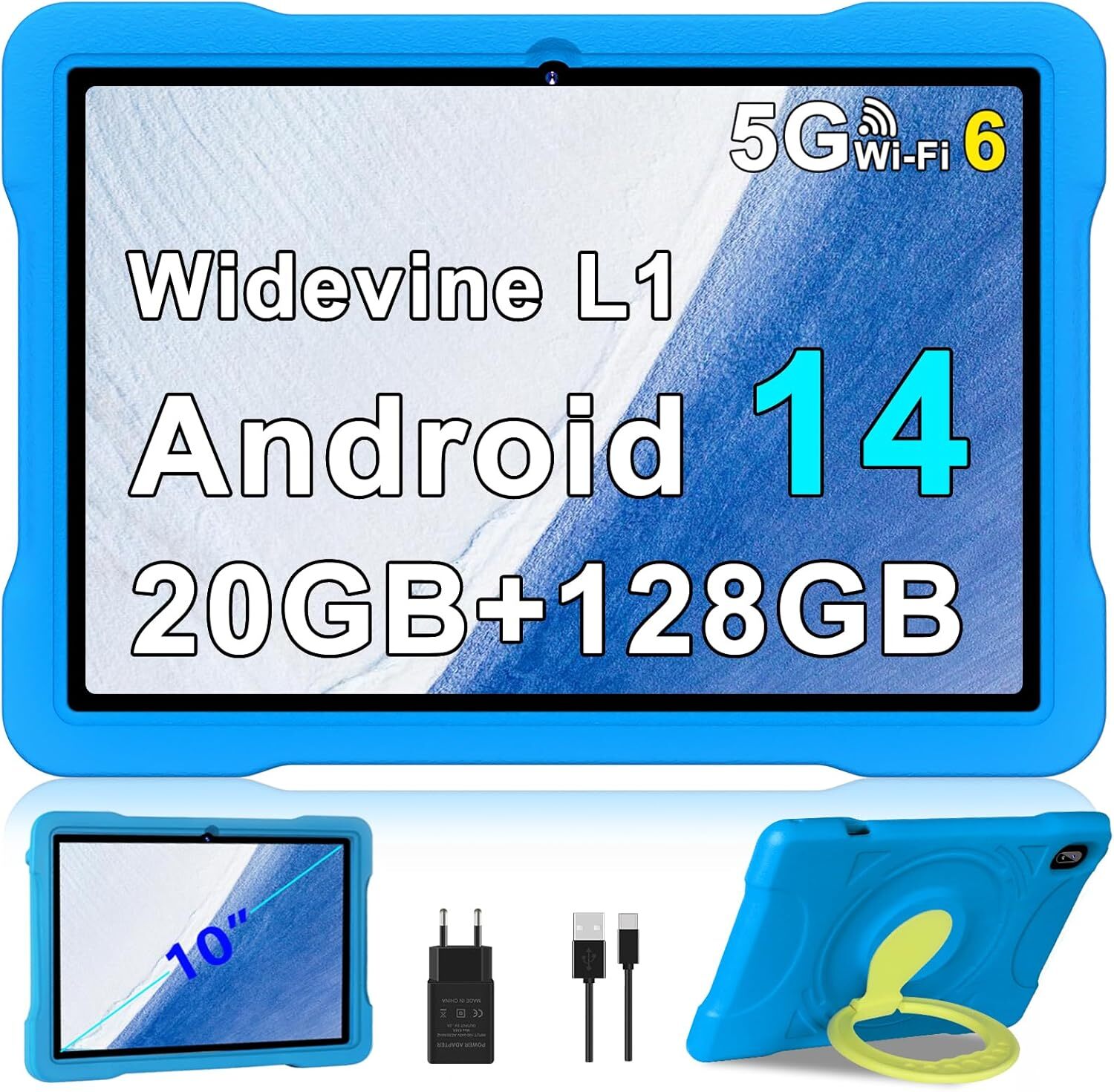 Tablet Android 14 10 palcov 5G WiFi 6 Octa-Core, detský 20GB RAM + 128GB ROM (TF 1TB), Widevine L1, detská rodičovská kontrola, 6000mAh, Bluetooth
