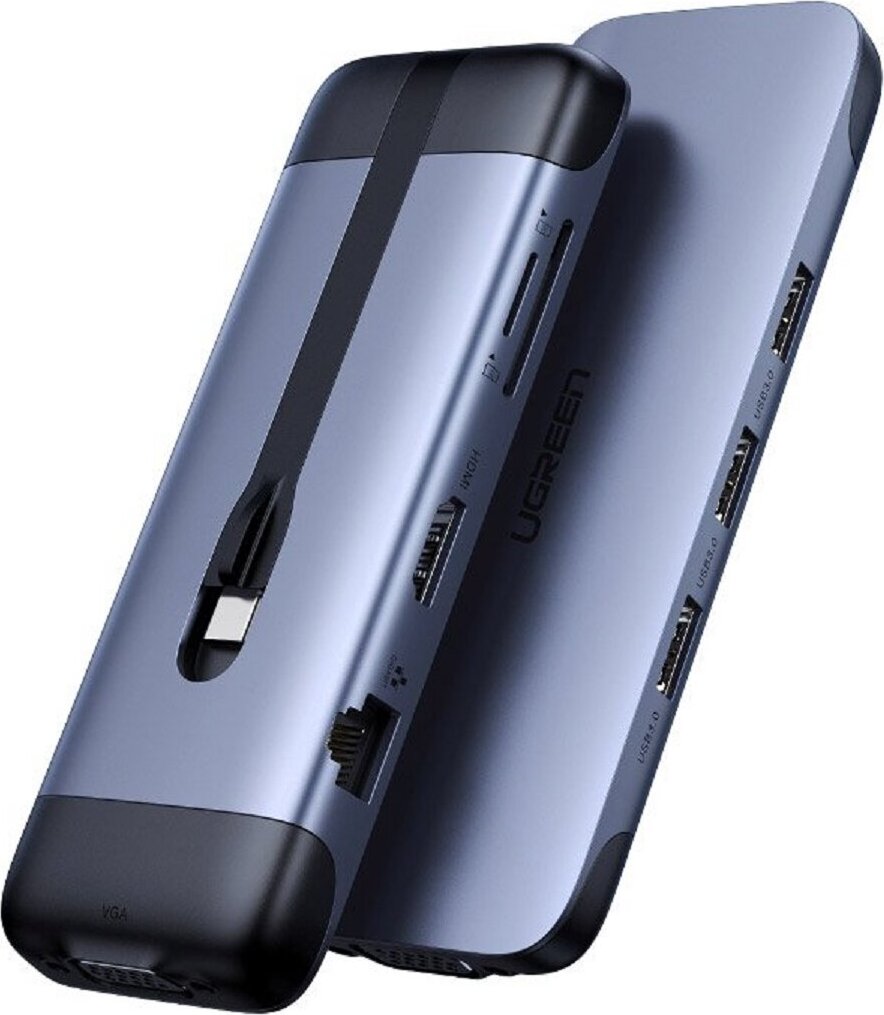 Ugreen Multifunkčný rozbočovač 9v1 USB typu C - HDMI / 3x USB 3.2 Gen 1 / SD Micro SD / VGA / RJ45 čítačka kariet / USB typu C Power Delivery 100 W 20 V 5 A sivá (70409 CM286)