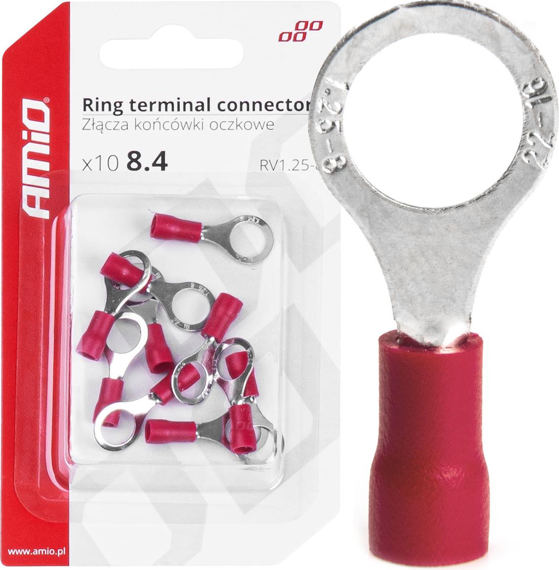 8,4mm Kabelschuh Ringverbinder Set, 10 Stück Kupfer AMIO-03079