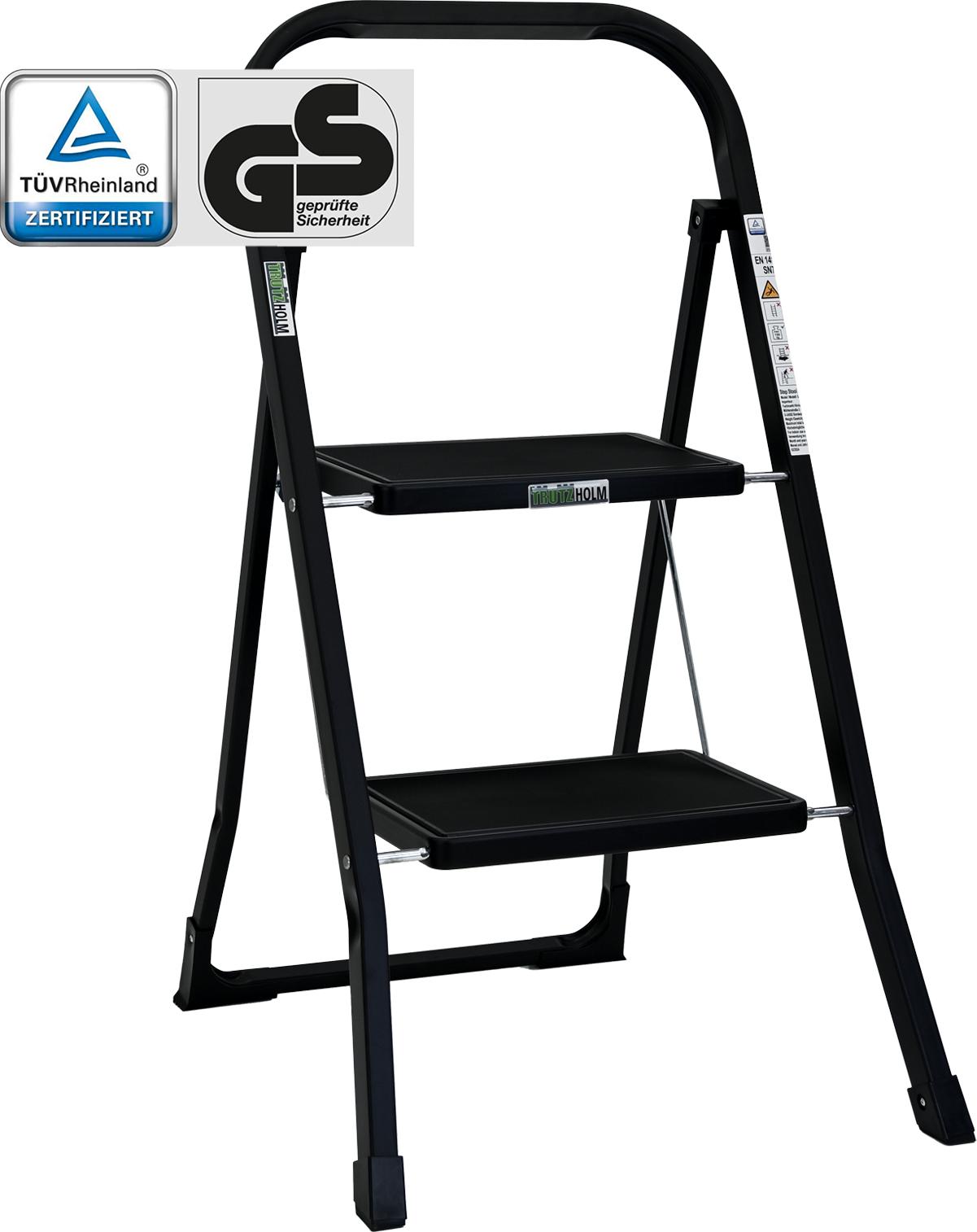 baumarktplus Trittleiter 2 Stufen klappbar 150 kg Anti-Rutsch Haushaltsleiter Klapptritt Leiter in schwarz 72979