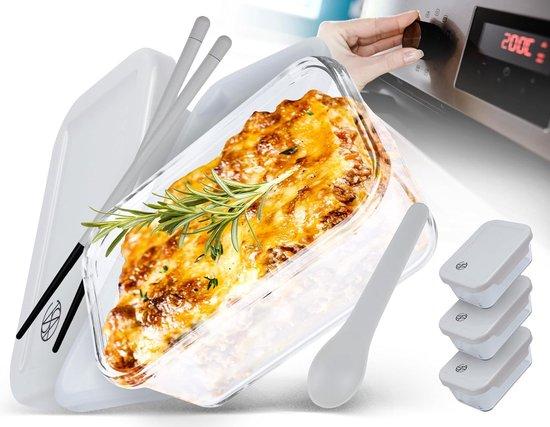 OEM Glasfutterboxen Set aus 3 Stücken - Futterboxen aus Borosilicatglas - Futterbox mit Löffel & Essstäbchen - Futterbox ohne Löcher 2026