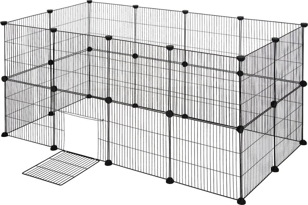Happyment Tiergehege Neri – Extra hohes Tiergehege – Verstellbar – Kaninchengehege – Hühnergehege – Welpengehege – Katzengehege – Kleintiergehege – Schwarz – 142x71x71 cm