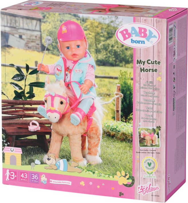BABY Born 906279 Mini Remorque Cheval Avec Lara - Tracteur Rose Et Menthe, Autocollants Inclus