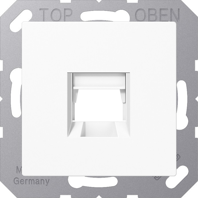 Jung A1569-1WEWW Abdeckung (gerastet) für Modular-Jack-Steckbuchsen, 1fach, UMA-CAT6A, RADIALL, Panduit, Assmann, mit Schriftfeldern, Serie AS/A, alpinweiß