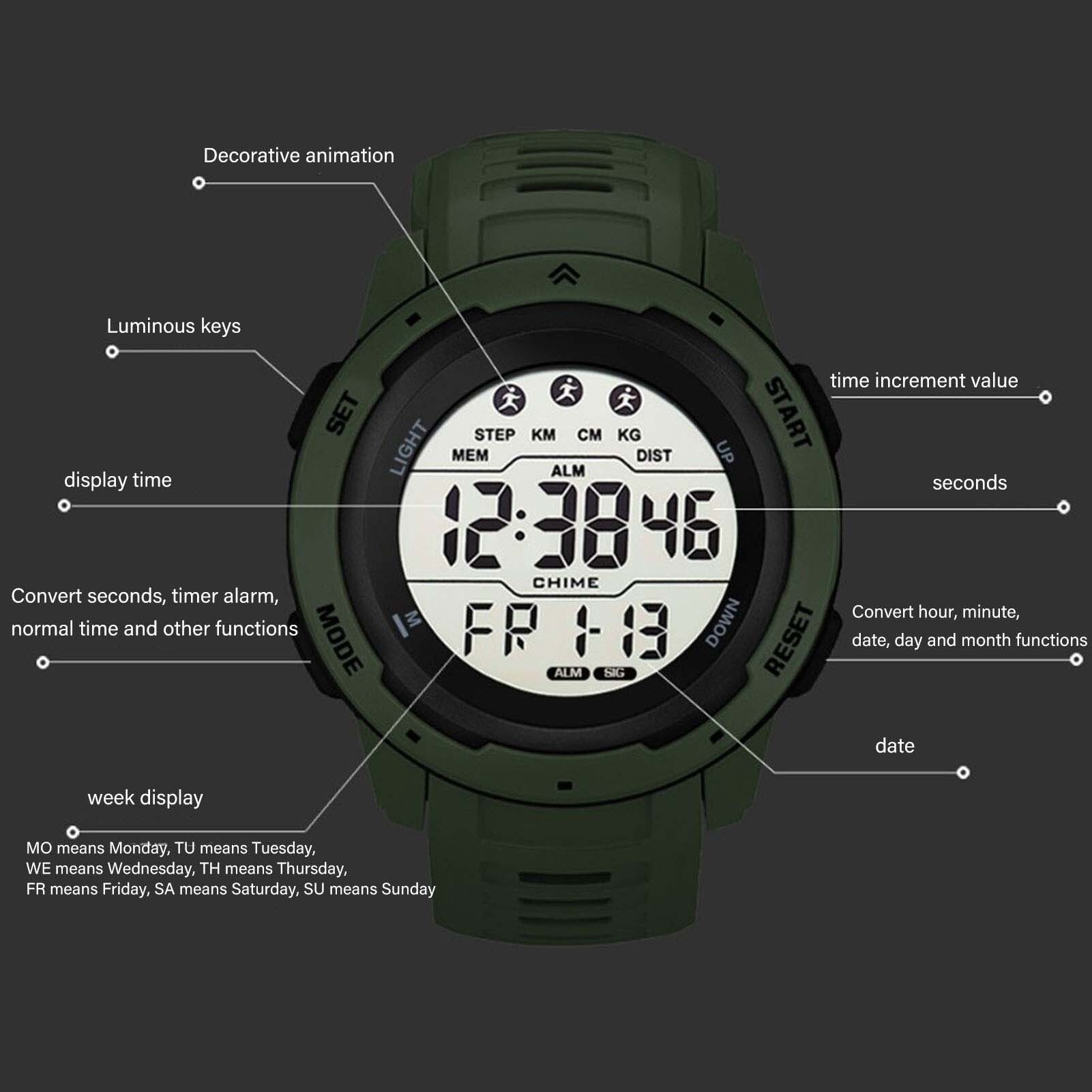 Cocosity Digitale Sportuhr,Herren-Sport-Laufuhr,Elektronische wasserdichte Sportuhr,Leuchtende Sportuhr,Outdoor-Sportuhr,Outdoor-Uhr