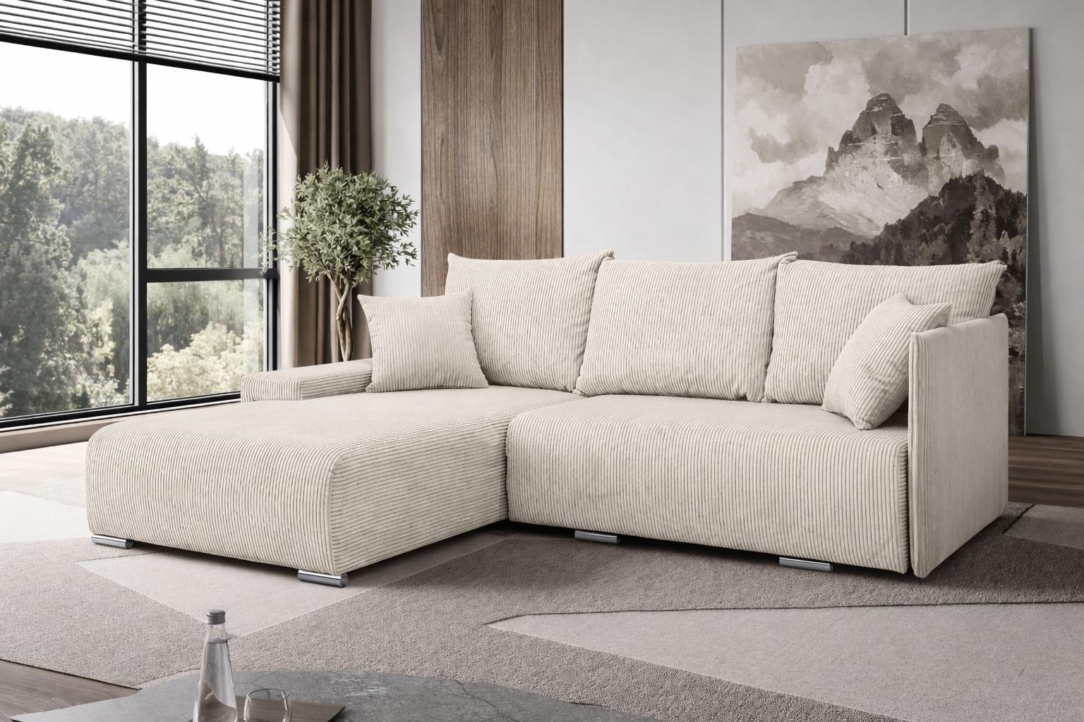 Kaiser Möbel Ecksofa, Sofa L-Form, Couch L-Form, Livorno L, stoff Poso, Ecru, Links