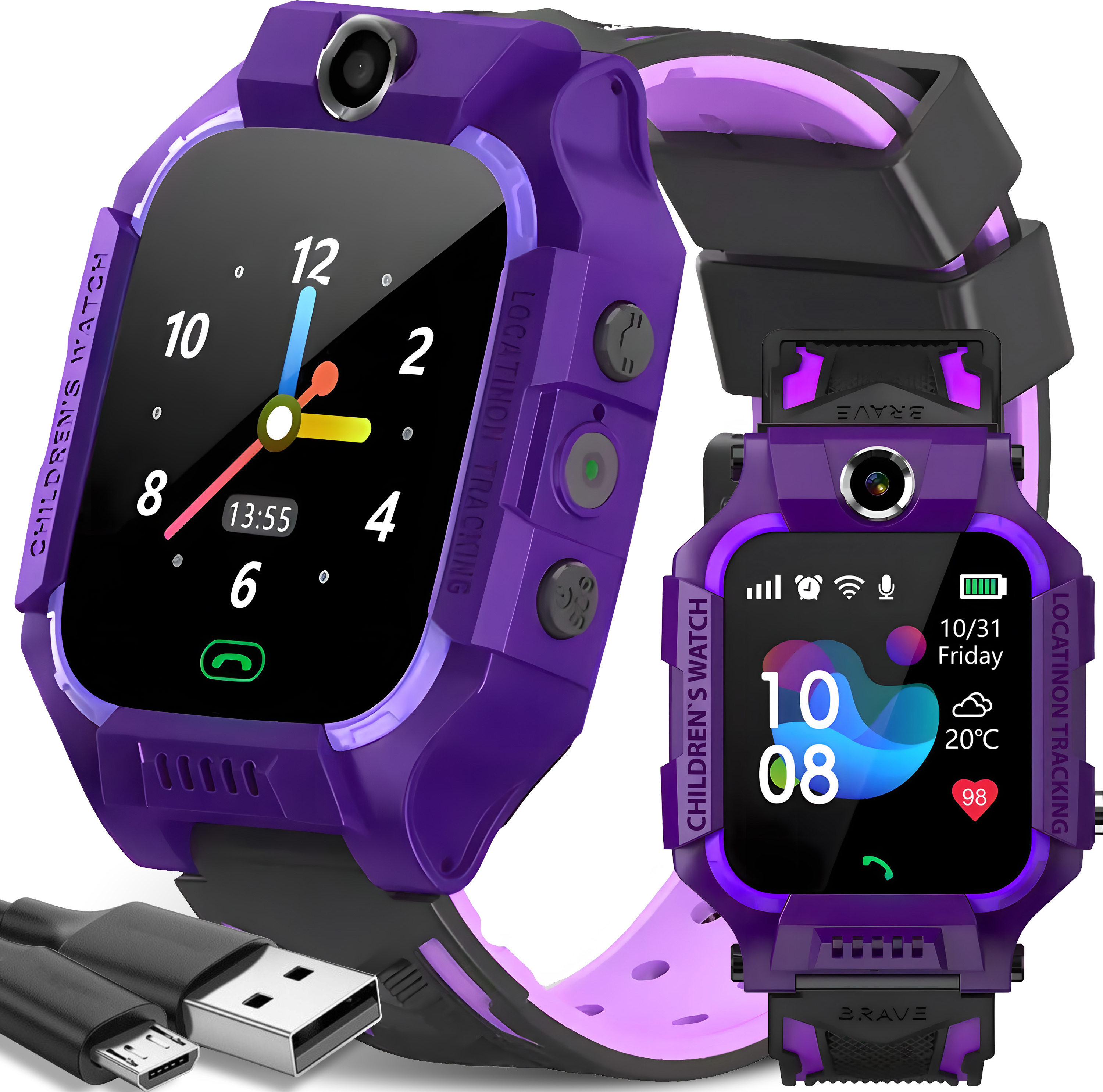 Smartwatch Detské inteligentné hodinky náramkové hodinky s GPS SIM pre deti dievčatá chlapcov od 3 rokov Dotykový displej Športový fitness náramok Darčekový hovor Violet Reto