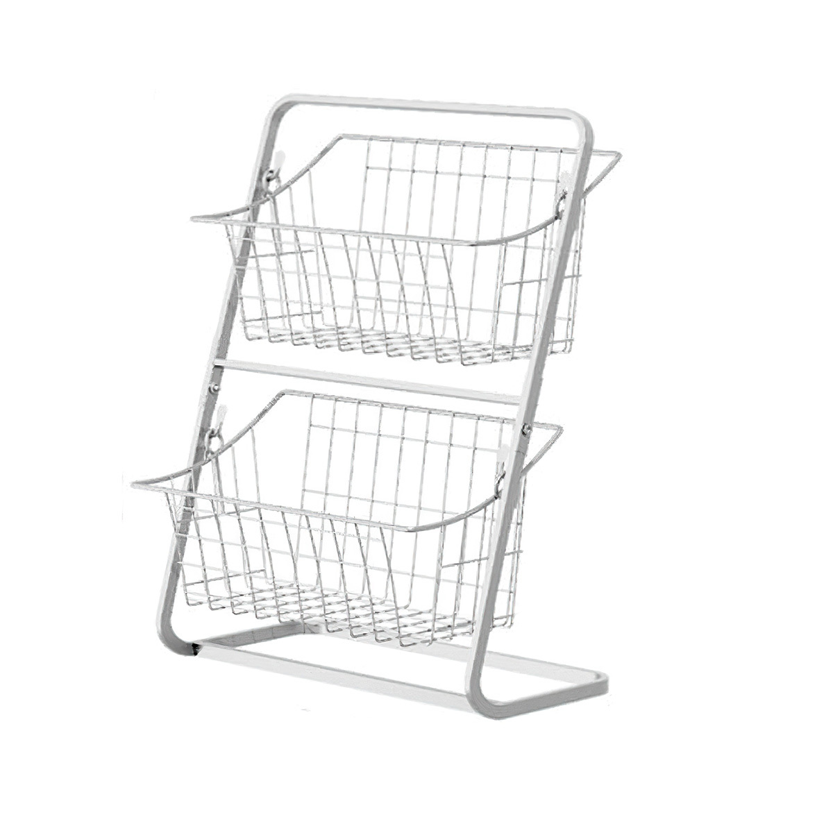 Welikera 2-stöckiger Obstkorb für Küchenarbeitsplatte, Brotkorb und Gemüseaufbewahrung, Draht-Hängkorb für Küchenorganisation, 28*15*37cm, Weiß KAUF-INTT-KF1168-W-4