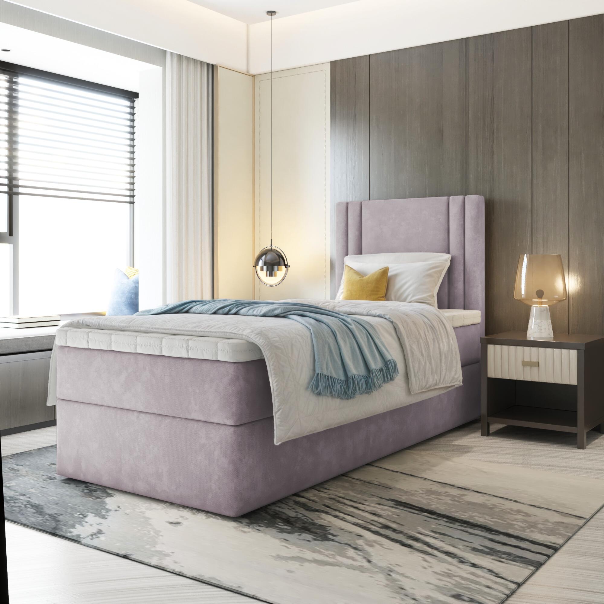 Premium-Moebel Einzebett Lira Mini Boxspringbett mit Bonell-Matratze Bett mit Bettkasten (100x200; Rosa Itaka 38, topper VISCO) LI84