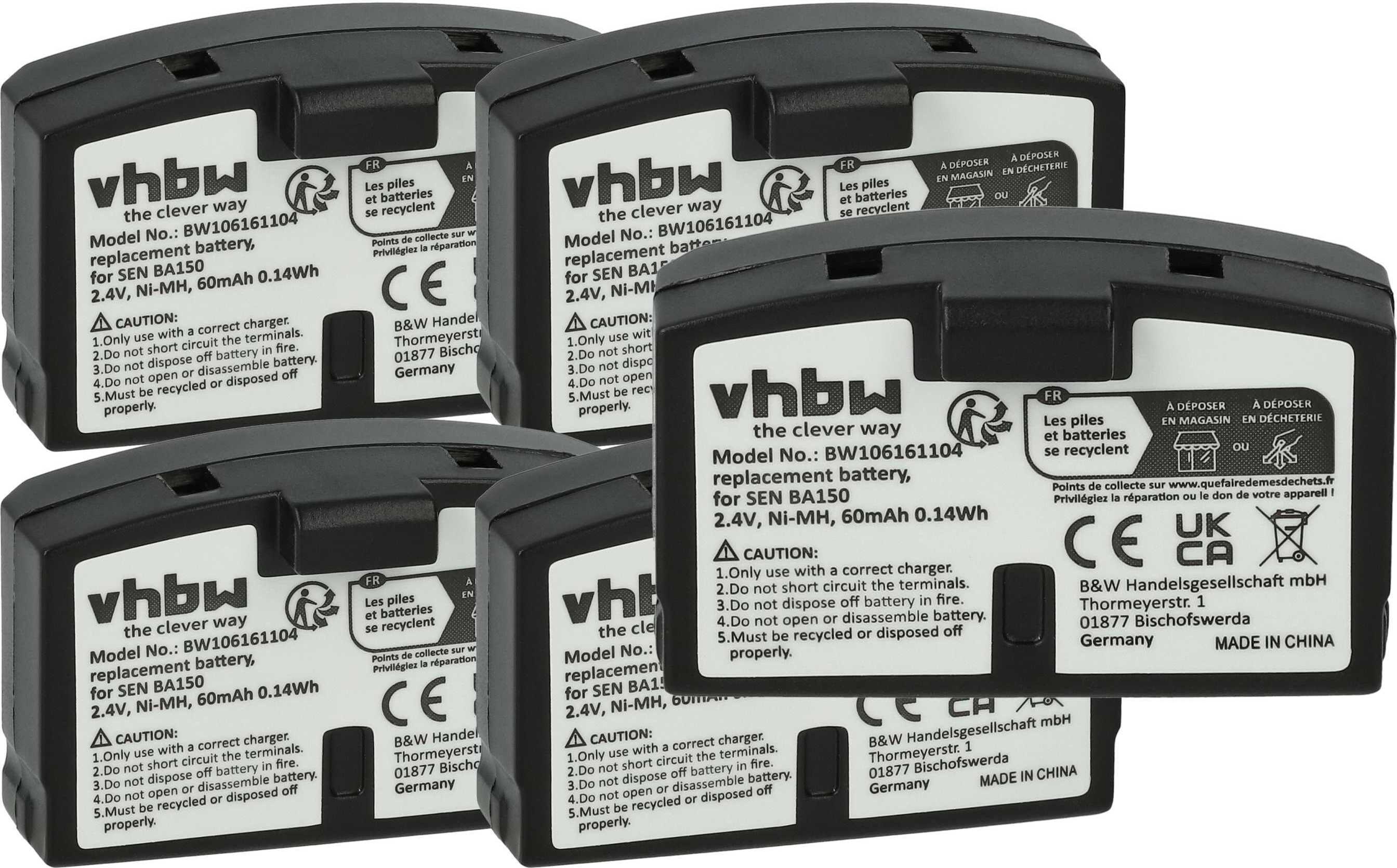 vhbw 5x Akku kompatibel mit Williams Sound RX237, WIR 239, RX239, RX238, WIR 238, WIR 237 Wireless Headset Kopfhörer (60 mAh, 2,4 V, NiMH) 181755679-11