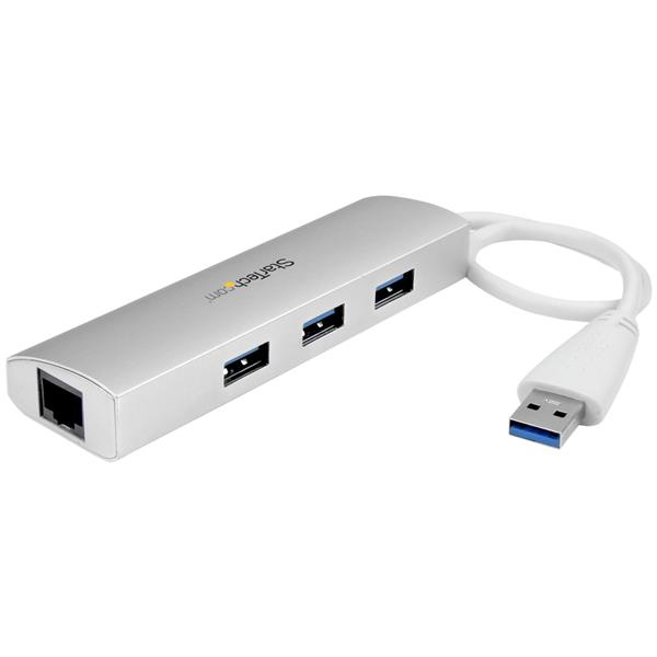 StarTech.com 3portový prenosný rozbočovač USB3.0 plus gigabitový Ethernet