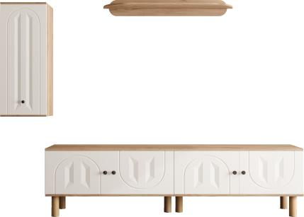 Gotagee Weiss Holz Wohnwand 3-teilig Highboard Schraenke Wandboard Geschnitzte Tuerpaneele PB MDF Schrank-GL0556N