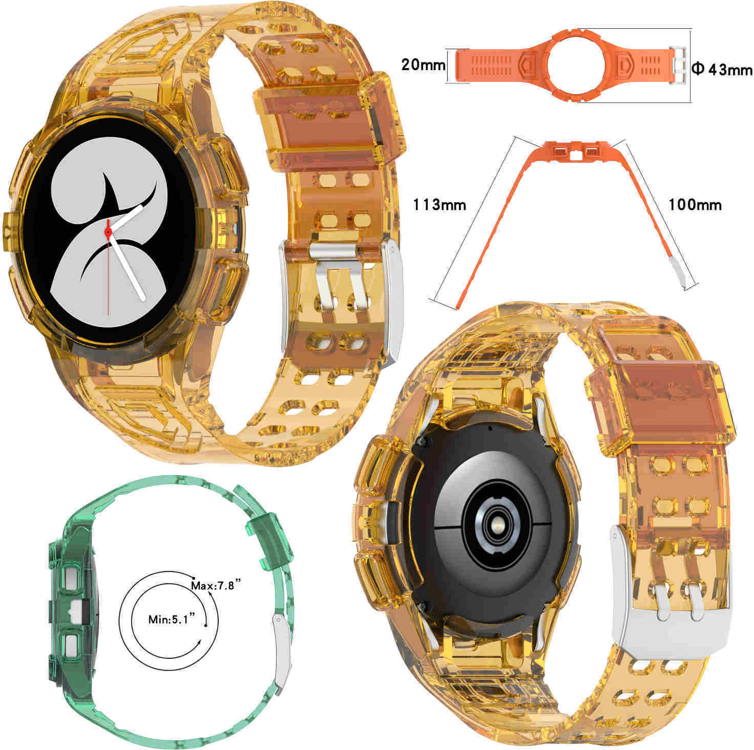 Pre Samsung Galaxy Watch FE / 4 40 mm remienok s ochranným puzdrom Yellow