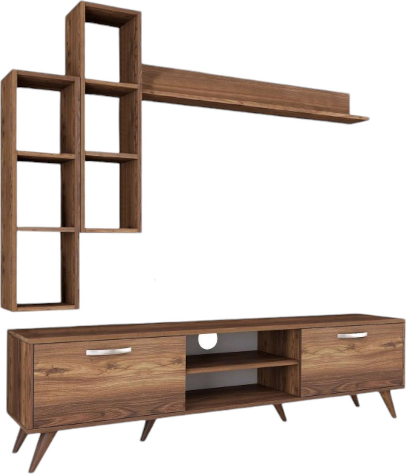 Dmora Wohnzimmermöbel Lokis, Modulares Wohnzimmerset, Mehrzweck-Wohnzimmermöbel, Moderner TV-Schrank, 180x35 h49 cm, Nussbaum