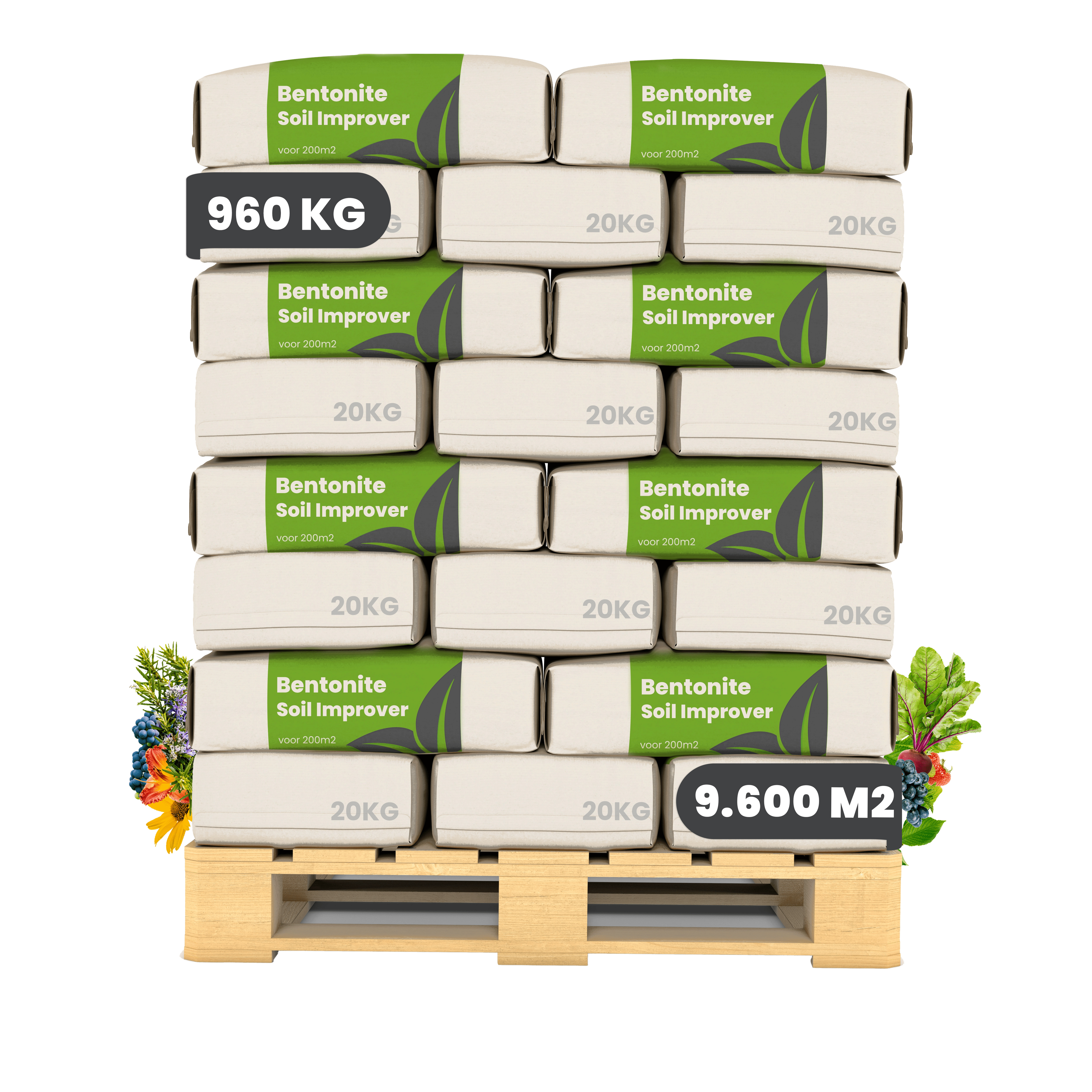 Bentonit Bodenverbesserungsmittel für Sandböden (48x = 960 kg - für 9600 m2)- Organifer 34126
