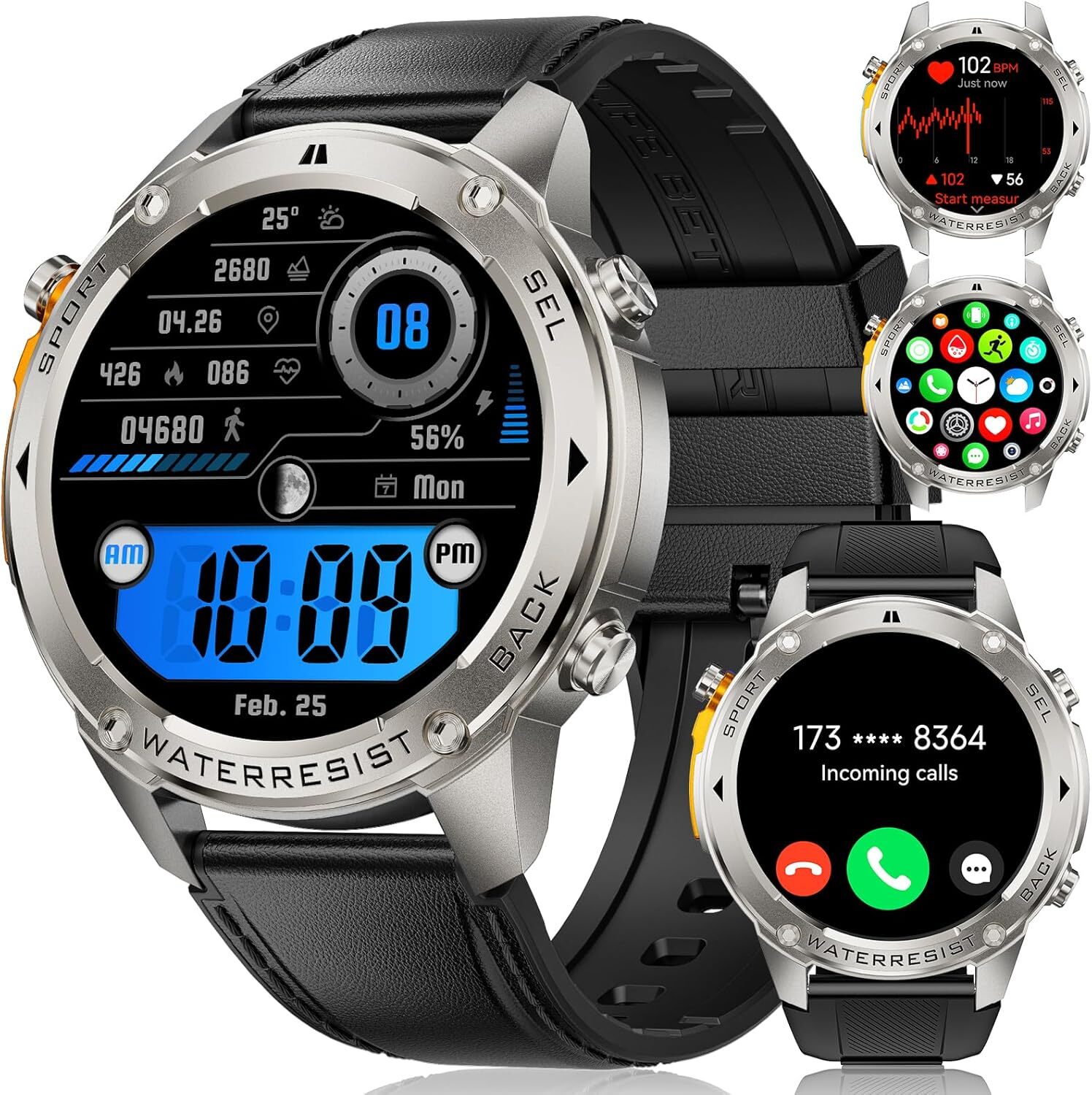 Smartwatch Men 48mm/5ATM&IP69K Vodotesné/45+dní batérie, 1,43'' AMOLED s funkciou telefónu, kompas, barometer, srdcový tep, 170+ športových režimov fitness hodinky