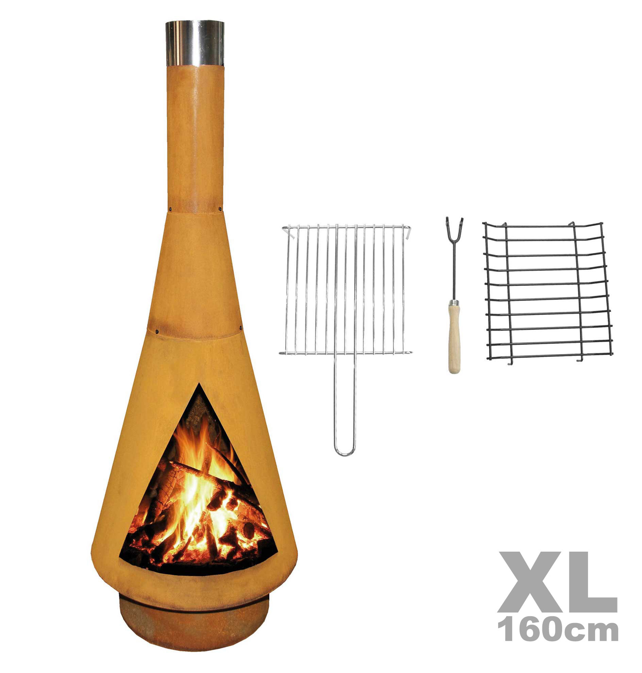 YERD Gartenkamin Terrassenkamin Denver XL 160cm mit Grillrost Outdoorofen 800381
