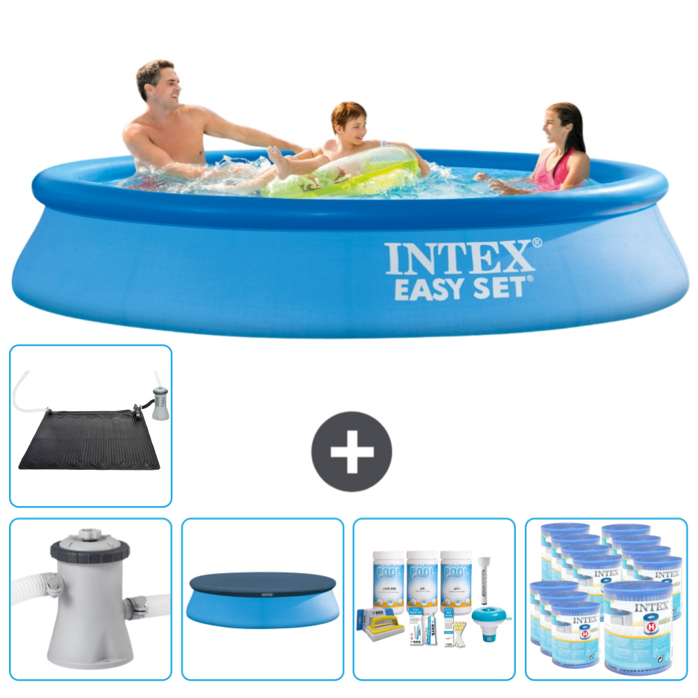 Okrúhly nafukovací bazén Intex Easy Set - 305 x 61 cm - modrý - vrátane krytu čerpadla - balík na údržbu - filter - solárna podložka