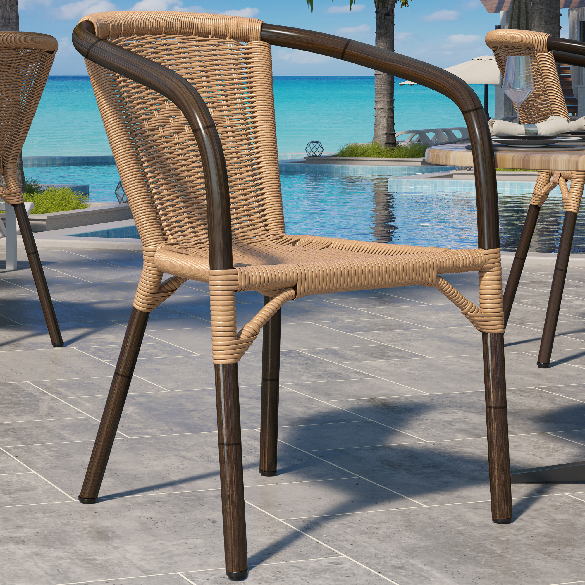 4er-Set KOS | Bistro Rattanstuhl | Beige | Rattan | Stapelbar | Gastro Rattanstuhl, Outdoor Rattanstuhl, Terrassen Rattanstuhl